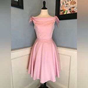NWOT Pink Off Shoulder Swing Dress with Bow Details Sz M